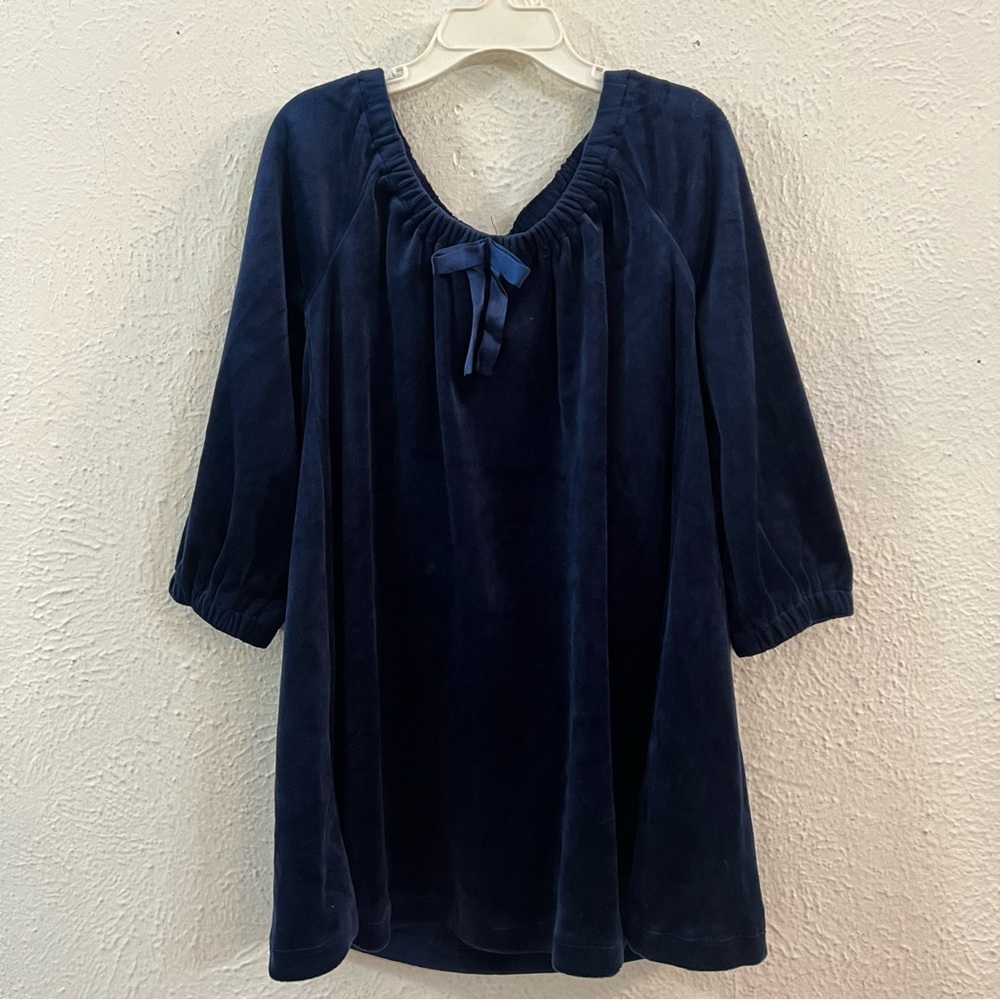 Garnet Hill Kids blue velvet bow dress
